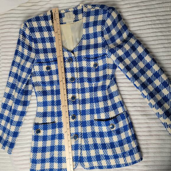 Vintage Clifford & Wills Blue Check Blazer Wool Blend Gold Buttons Size 4 Retro - Picture 6 of 11